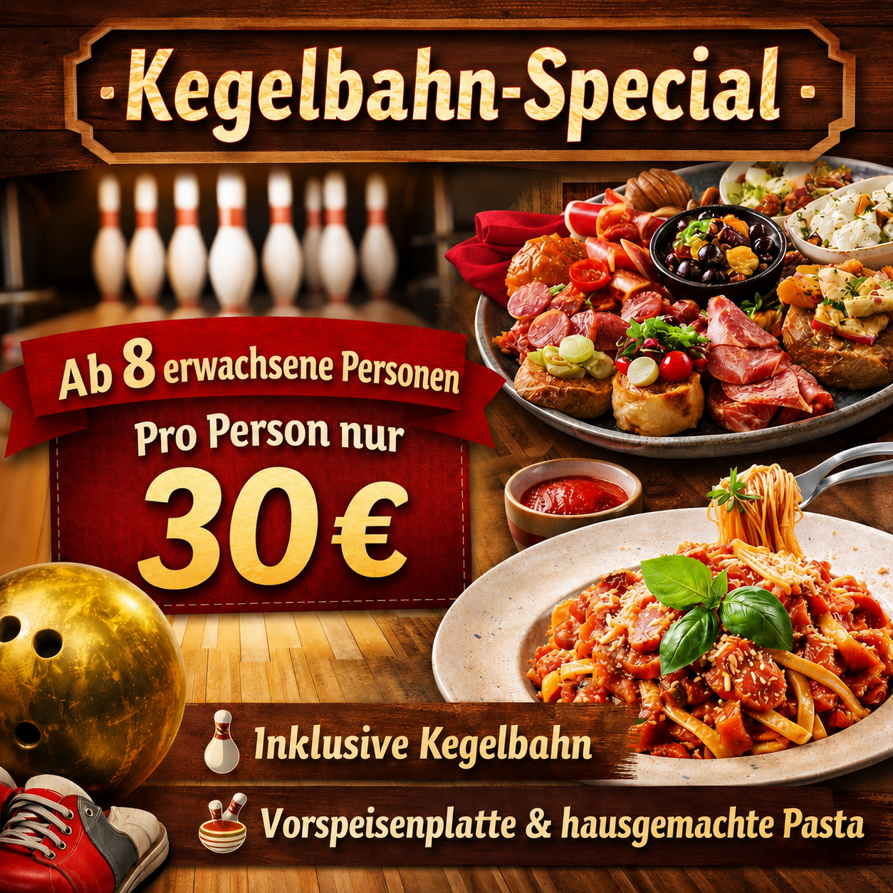 Kegeln, Pasta & Vino